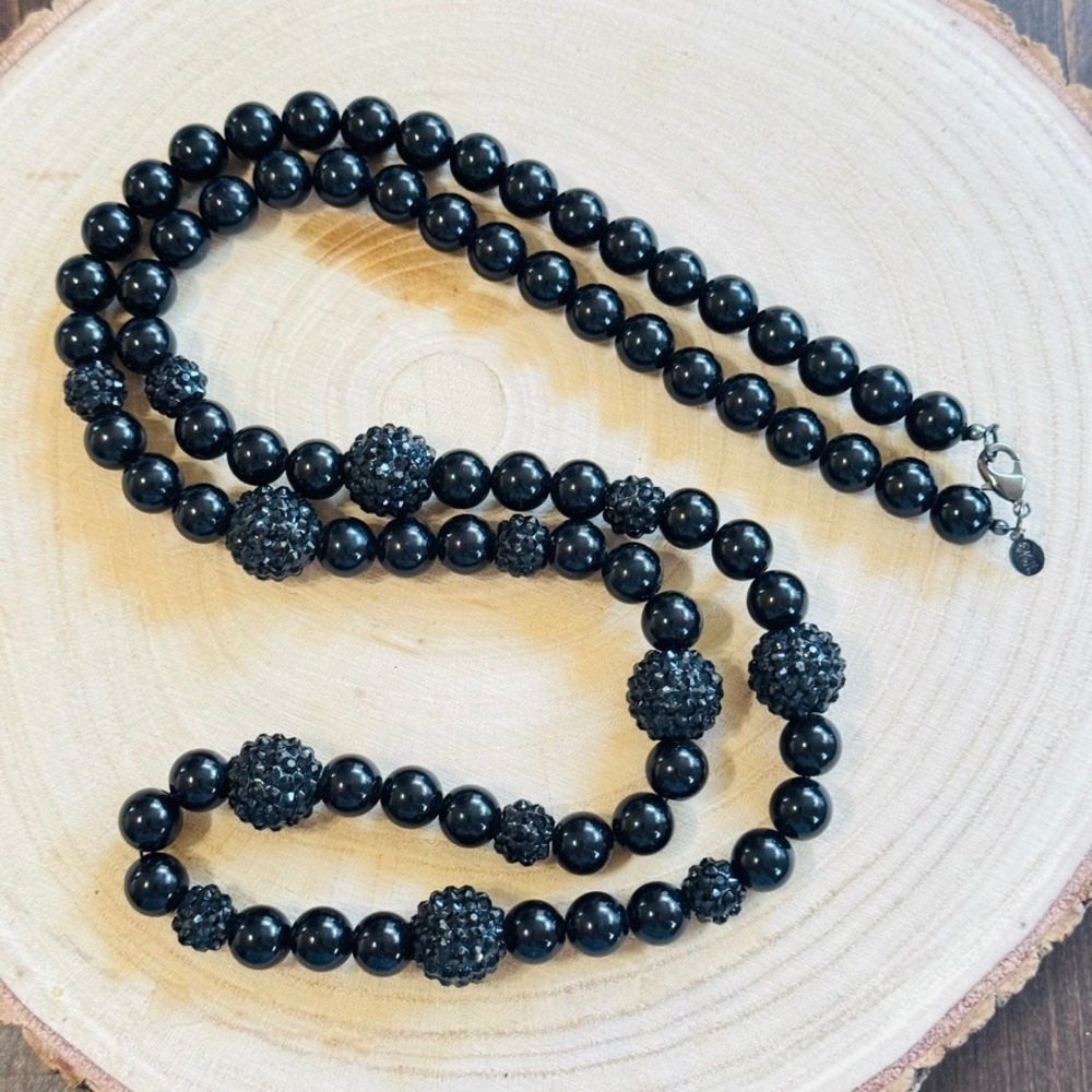 KJL Kenneth Jay Lane Necklace VTG Signed Chunky Black Beads Lucite rare long 40"